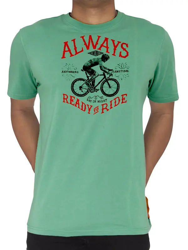 Always Ready to Ride Mens Green Cycling T-Shirt Cycology AUS