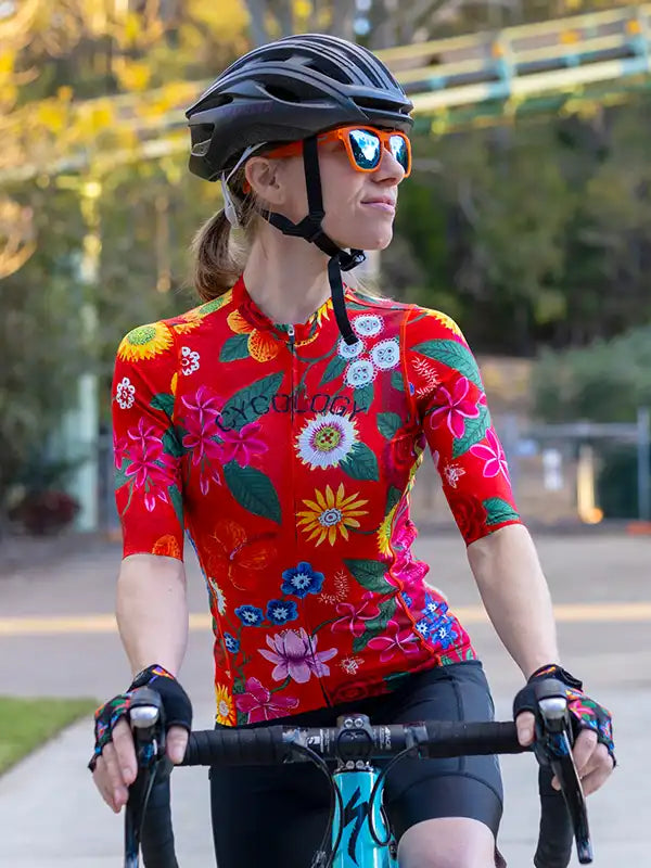 Aloha Red Women's Reborn Cycling Jersey on model  | Cycology AUS