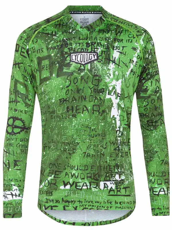 Baz Green Men's Long Sleeve Black Mountain Bike Jersey Front | Cycology AUS