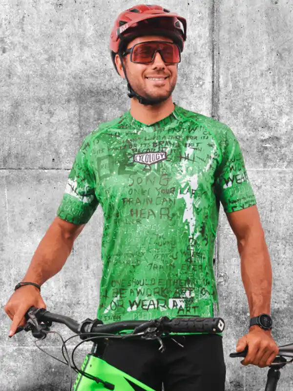 Baz Green Short Sleeve Mountain Bike Jersey  on Model | Cycology AUS