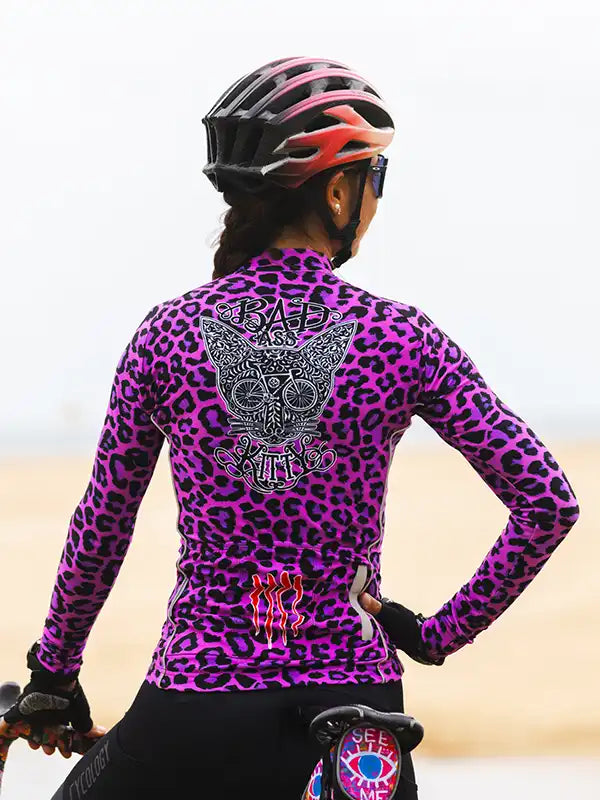 Kitty Pink Women's Long Sleeve Cycling Jersey  on model back view | Cycology AUS