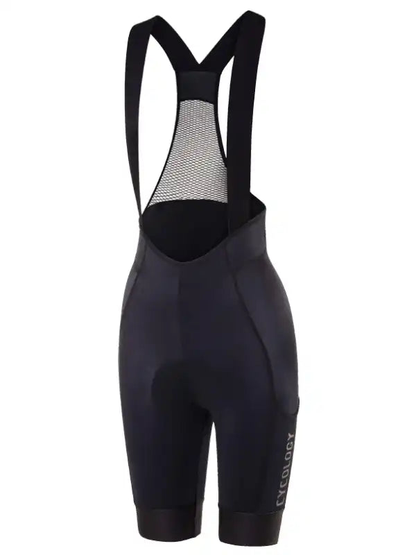 Cycology Women's Black Cargo Cycling Bib Shorts front | Cycology AUS