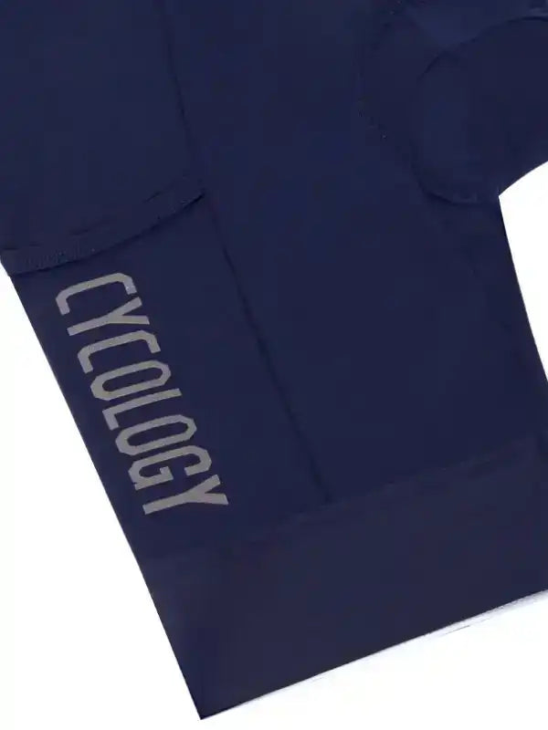Navy blue cycling jersey with 'CYCOLOGY' logo, men's and women's cycling clothing
