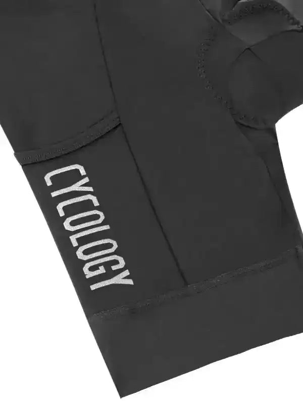 Black cycling glove with white Cycology logo, padded palm for comfort