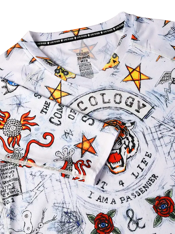 MTB Jersey with graphic design and text on a white background