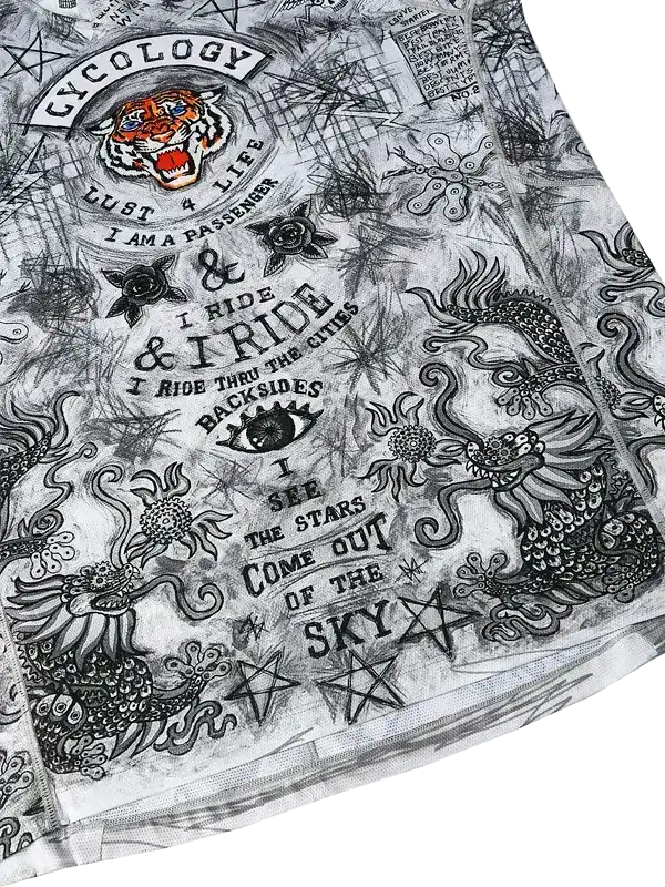 Men's cycling jersey with bold tiger, dragon, and mystic print design for urban rides