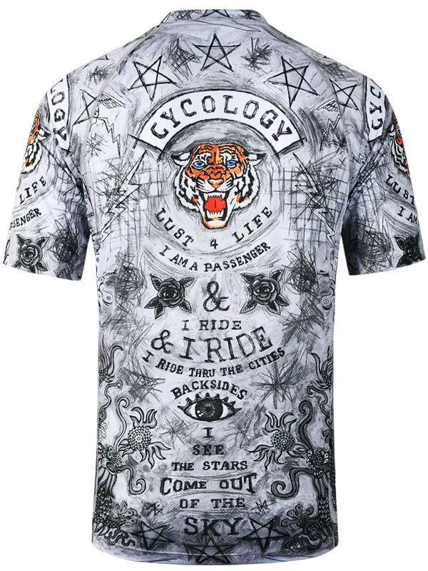 City of Angels Grey Men's short Sleeve Mountain Bike Jersey with a tiger design and text