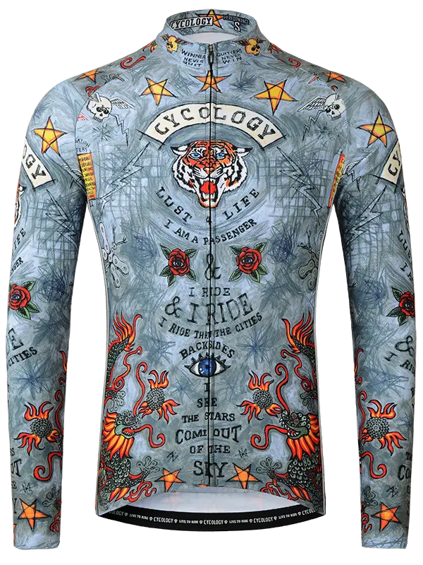 City of Angels Grey Men's Winter Long Sleeve Cycling Jersey Front Cycology
