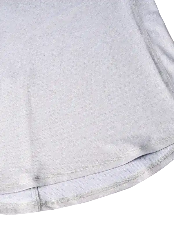 Light gray cycling jersey hem with breathable fabric and clean stitching detail
