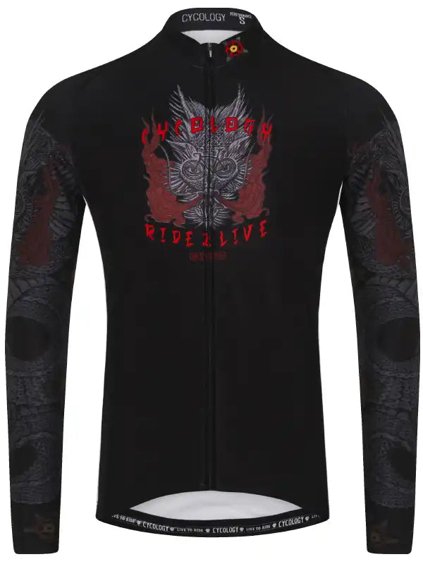 Dragon Black Men's Long Sleeve Cycling Jersey Front  | Cycology AUS