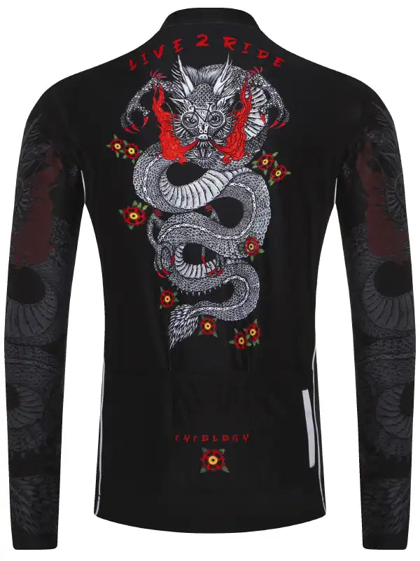 Dragon Black Men's Long Sleeve Cycling Jersey  Back | Cycology AUS