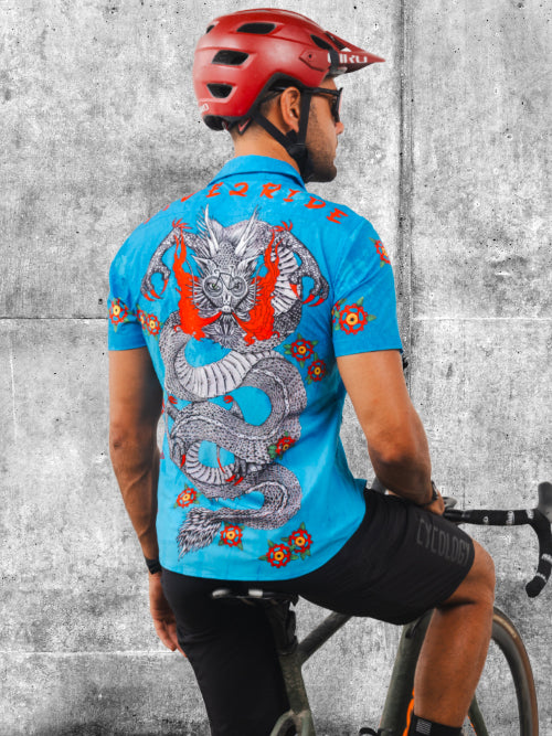 Dragon Blue Men's Gravel Cycling Shirt  Back | Cycology AUS