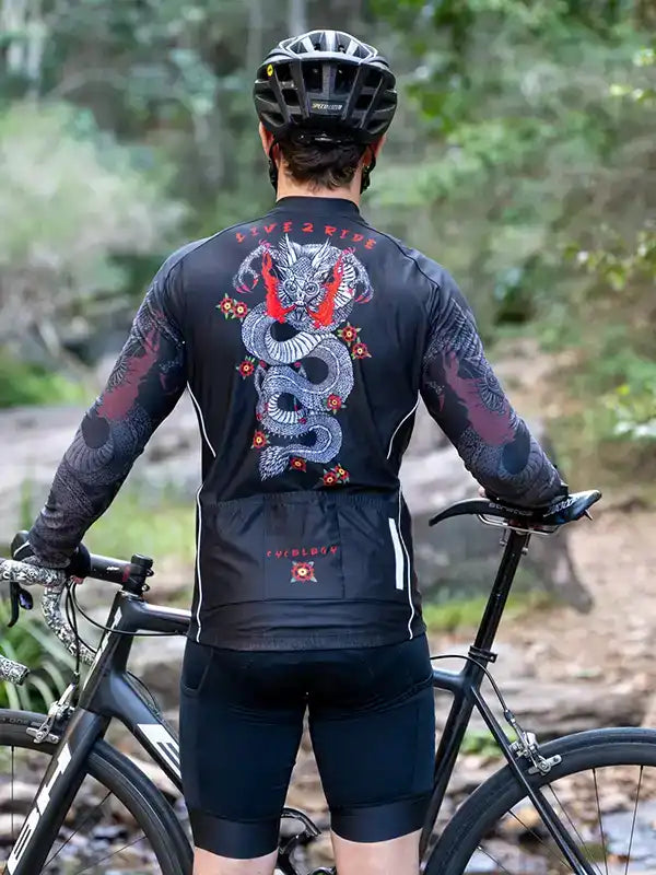 Dragon Black Men's Long Sleeve Cycling Jersey on model | Cycology AUS