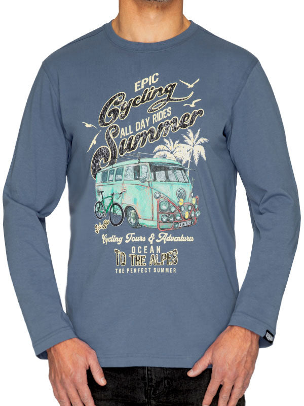 Epic Cycling Mens Blue Long Sleeve T shirt Front | Cycology AUS