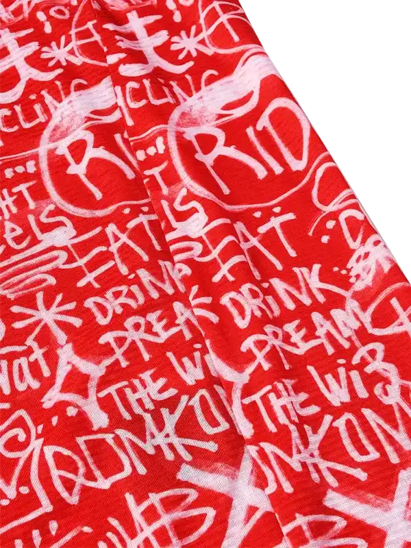Red cycling jersey with bold white graffiti-style 'RIDE' and 'EAT DRINK REPEAT' print design