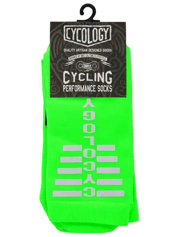 Bright green cycling performance socks with reflective design for bike culture lifestyle