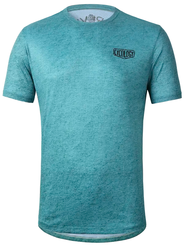Teal technical t-shirt with a Cycology Logo on the chest