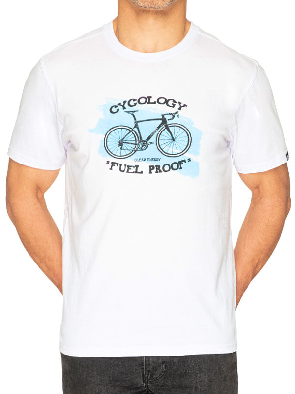 Fuel Proof White Mens Cycling T-Shirt  Front | Cycology AUS