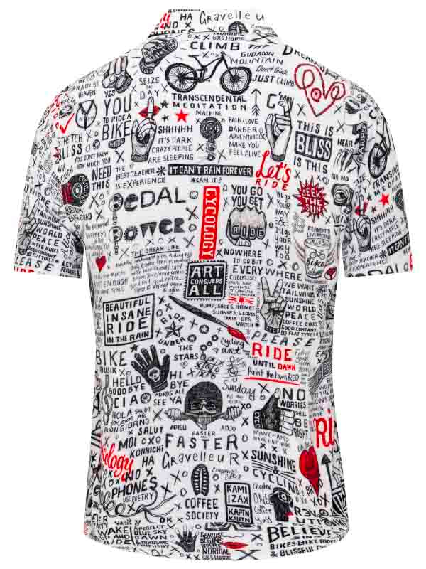 Bike Graffiti Men's White Gravel Cycling Shirt back | Cycology AUS
