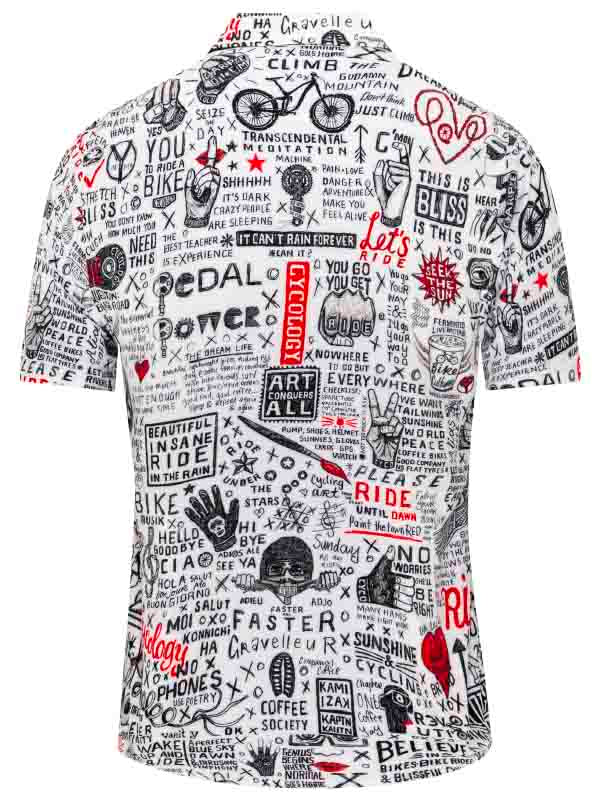 Bike Graffiti Men's White Gravel Cycling Shirt  back | Cycology AUS