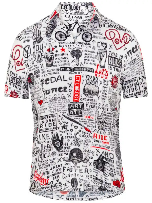 Bike Graffiti Men's White Gravel Cycling Shirt front  Cycology AUS