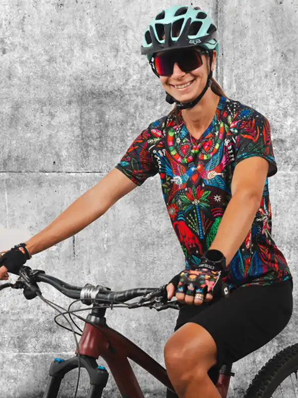 Jungle Jungle Black  Women's Mountain Bike Jersey On model front  | Cycology AUS