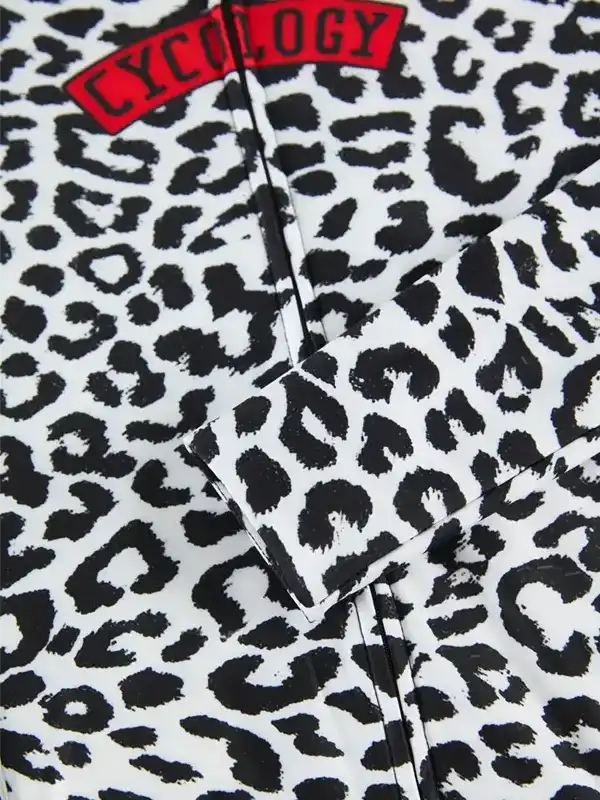 Cycology leopard print cycling jersey with bold red logo, stylish women's bike wear