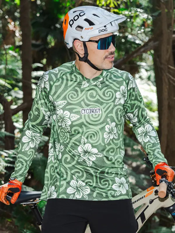 Koa Green Men's Long Sleeve Mountain Bike Jersey on model front | Cycology AUS
