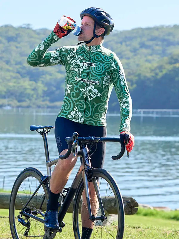 Koa Men's Green Winter Long Sleeve Cycling Jersey on model Cycology AUS