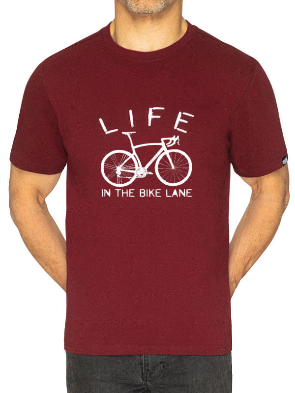 Life In The Bike Lane Mens Red Cycling T-Shirt Front | Cycology AUS