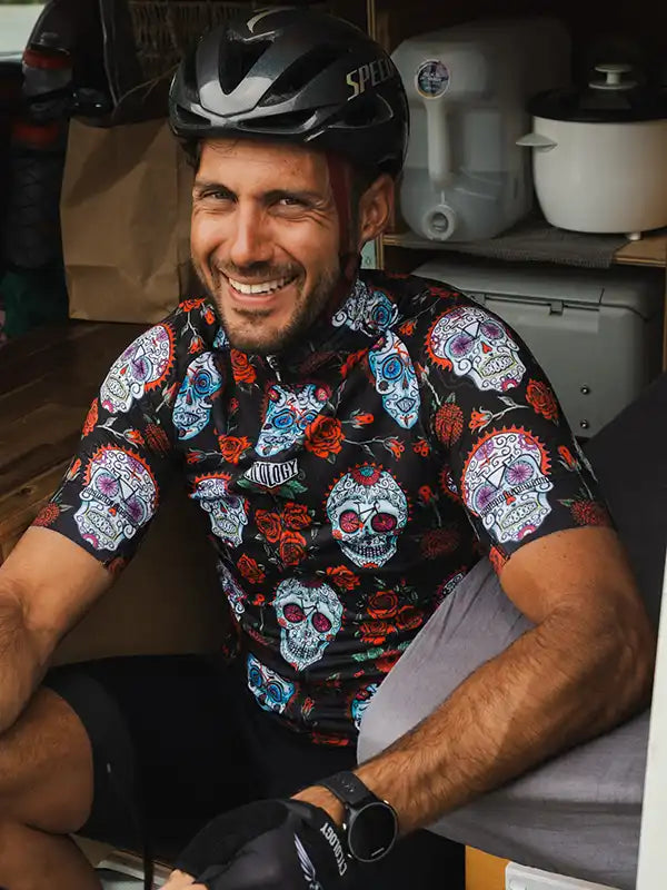 La Vida Black Men's Cycling Jersey On Model Sitting | Cycology AUS
