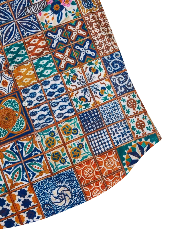 Colorful patterned Men's Gravel Shirt with a patchwork design