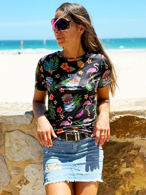 Molokai Black Women's Technical T shirt front on model | Cycology AUS