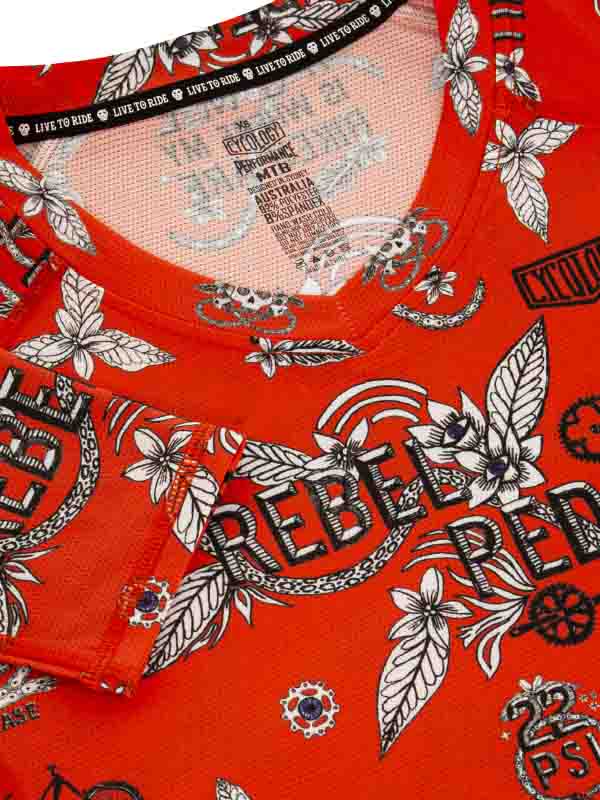 Rebel Pedal Red Women's Mountain Bike Jersey Neck | Cycology AUS