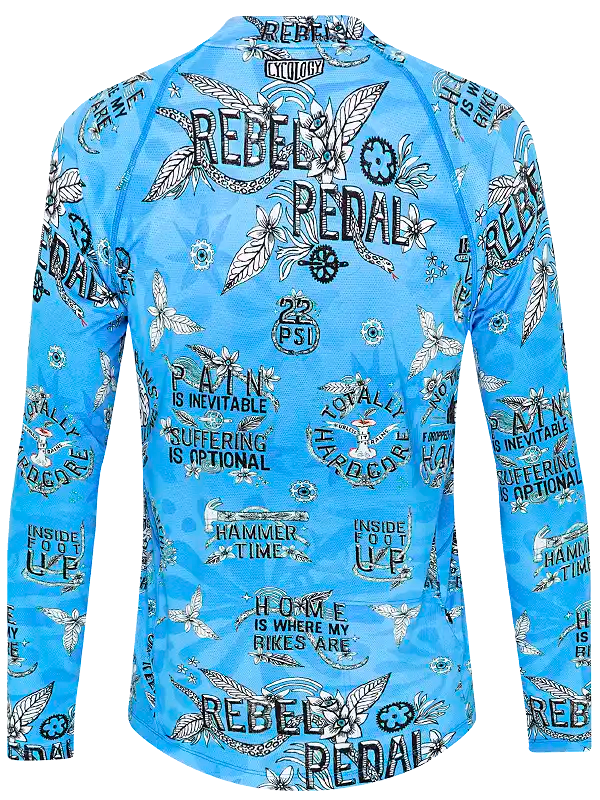 Rebel Pedal Long Sleeve Blue Men's Mountain Bike Jersey  back | Cycology AUS