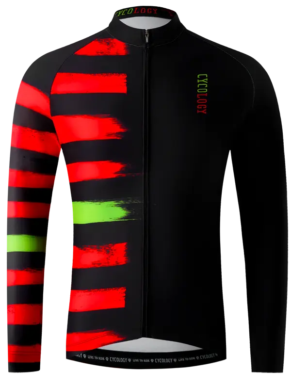 Red Zone Black Men's Winter Long Sleeve Cycling Jersey Front image Cycology AUS