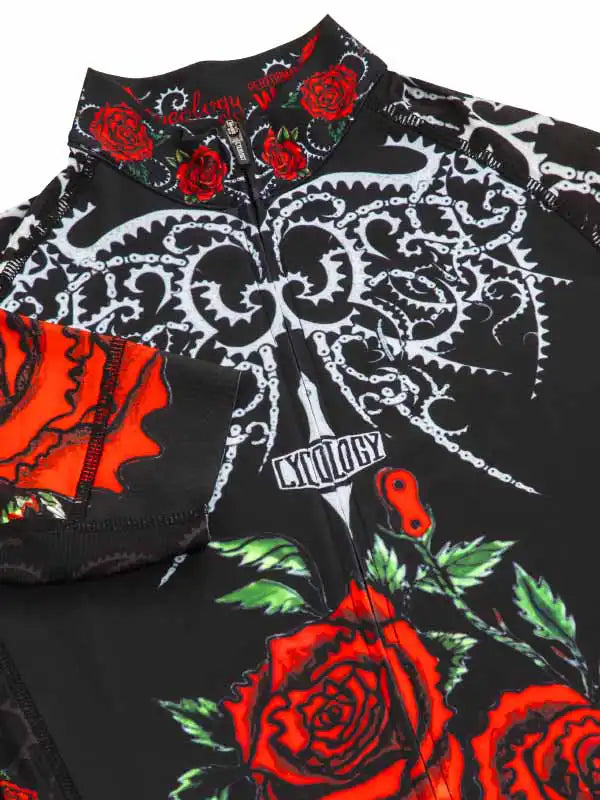 Red Rose Black Women's Cycling Jersey Neck | Cycology AUS