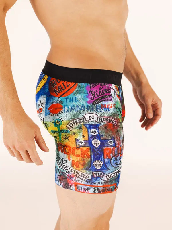 Rock N Roll Blue Men's Performance Boxer Briefs  Side view on model | Cycology AUS
