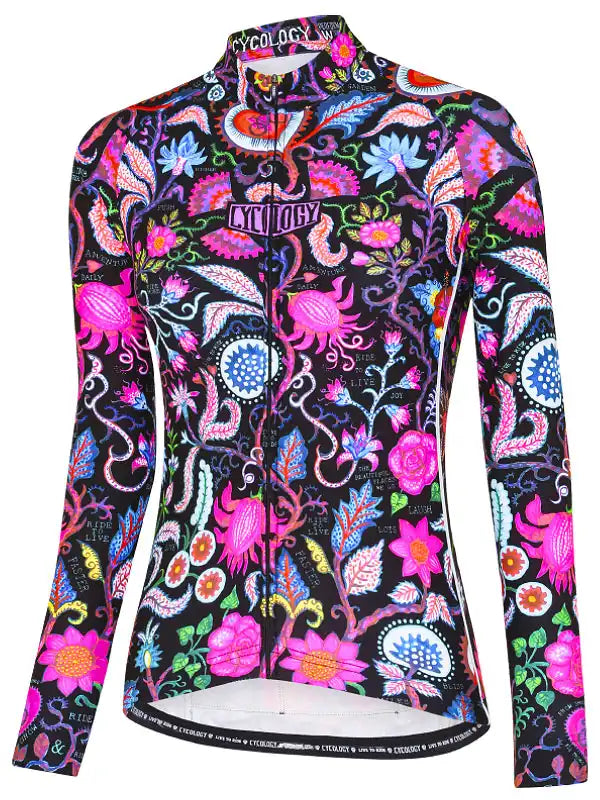 Secret Garden Women's Black Long Sleeve Cycling Jersey Front | Cycology AUS
