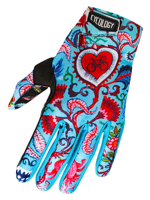 Secret Garden Blue MTB Gloves Top view | Cycology AUS