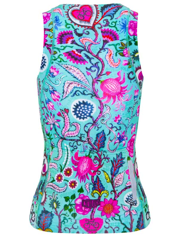 Secret Garden Women's Aqua Blue Sleeveless Cycling Jersey Back Cycology AUS