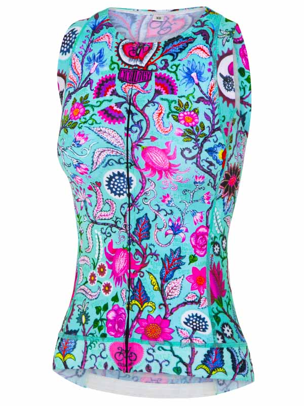 Secret Garden Women's Aqua Blue Sleeveless Cycling Jersey Front Cycology AUS