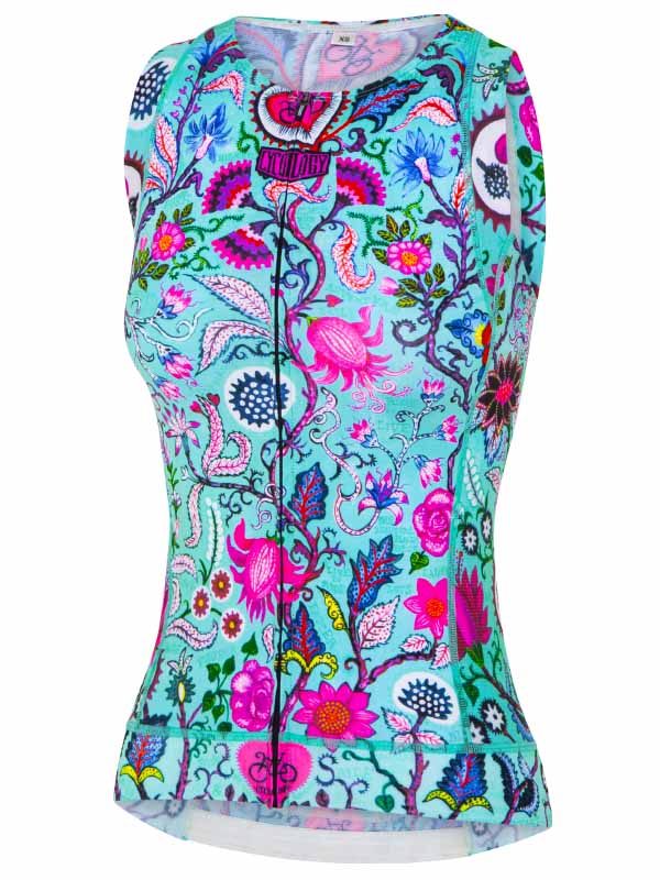 Secret Garden Women's Aqua Blue Sleeveless Cycling Jersey  Front Cycology AUS