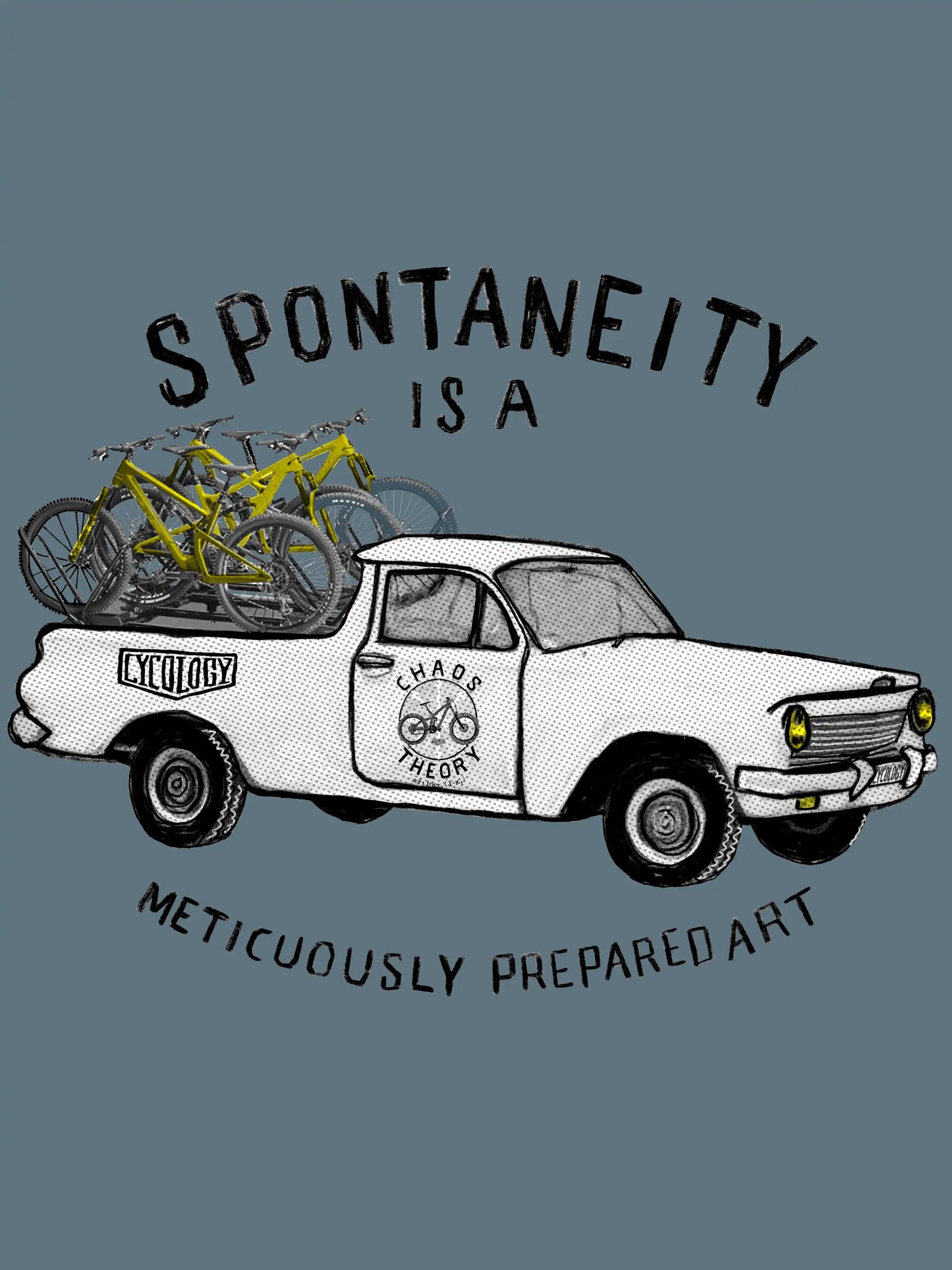 Spontaneity Mens Blue Cycling T-Shirt Graphic close up  | Cycology AUS