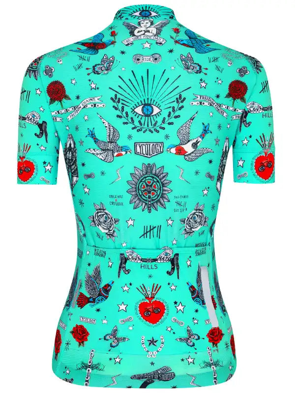 Tattoo Blue Women's Cycling Jersey Back | Cycology AUS