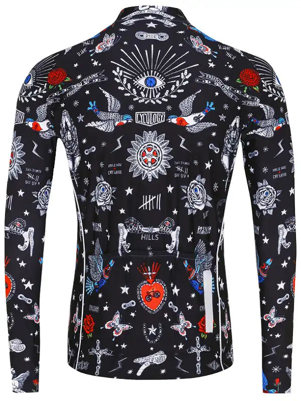 Tattoo Black Men's Long Sleeve Cycling Jersey  Back | Cycology AUS