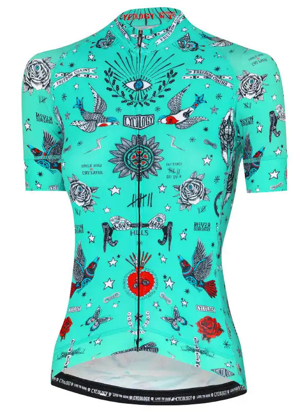 Tattoo Blue Women's Cycling Jersey Front | Cycology AUS