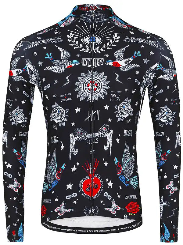 Tattoo Black Men's Long Sleeve Cycling Jersey  Front | Cycology AUS