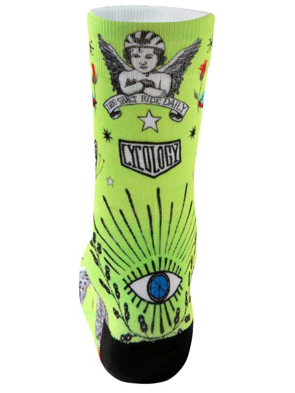 Tattoo Lime Cycling Socks  Back | Cycology AUS