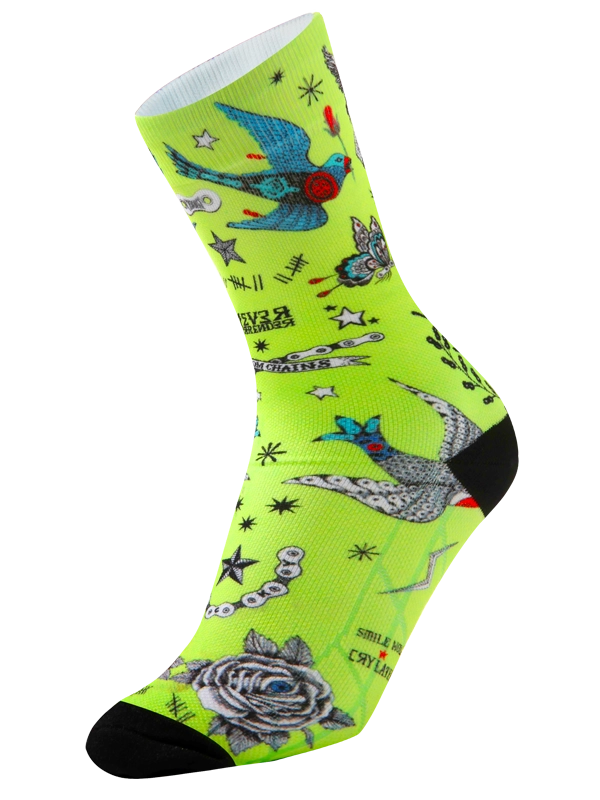 Tattoo Lime Cycling Socks  Front | Cycology AUS